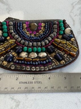 Boho Change Purse Metal Multi Media Beads India Zipper Eclectic Accessorize